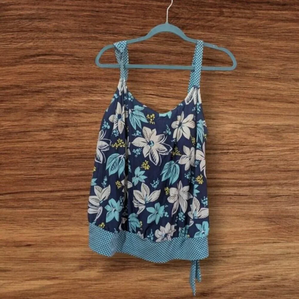 Beach House‎ Woman Floral Tankini Top Navy Blue Turquoise 22W HW12012